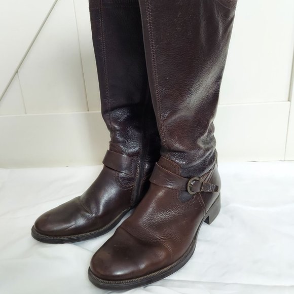 ALDO Womens Size 40 EUD Brown Leather Zip  Buckle Knee High Boots - Picture 3 of 4